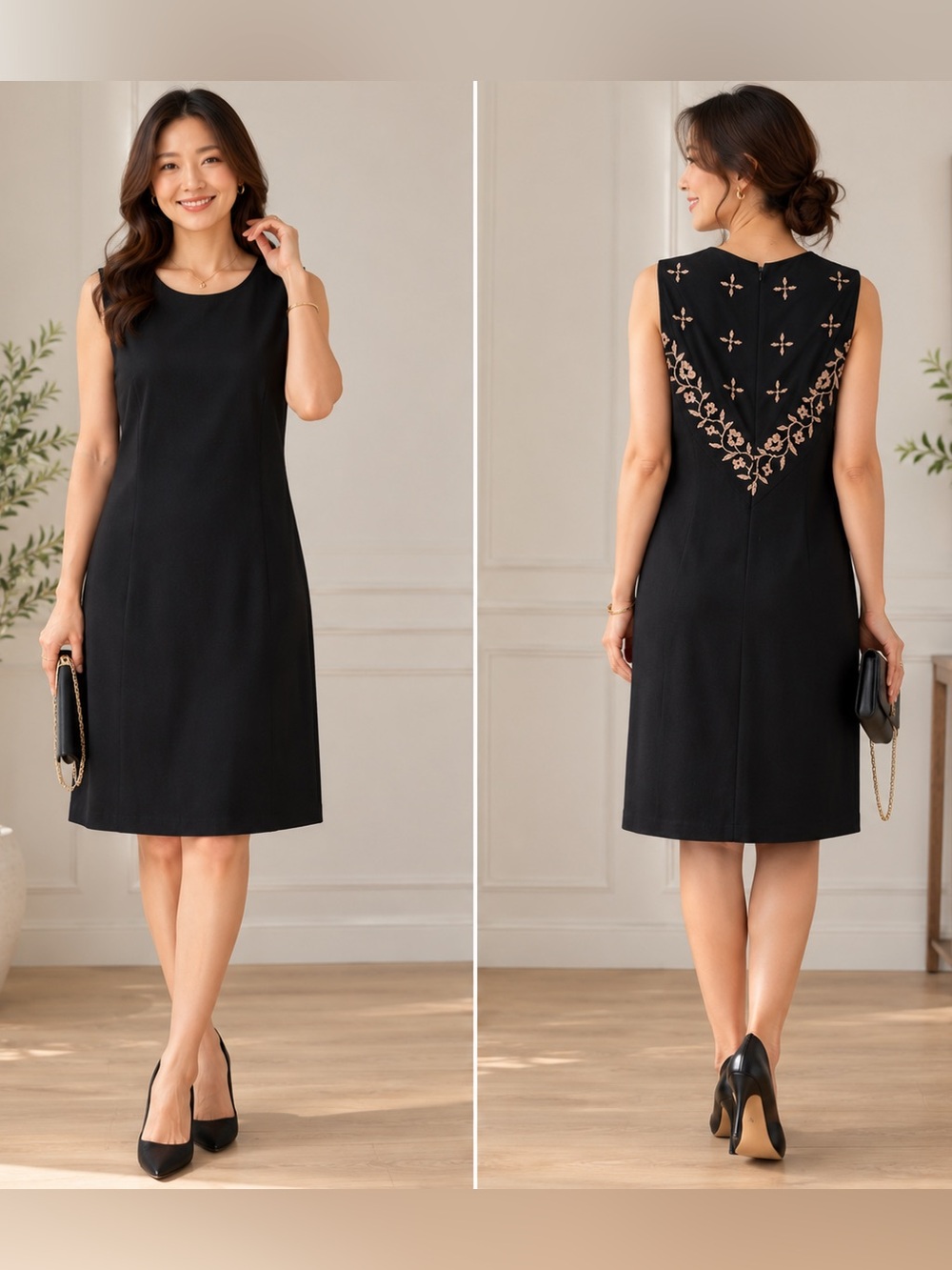 Vintage Donna Ricco Black Shift Dress Beadead Office Casual Women size 8 linen